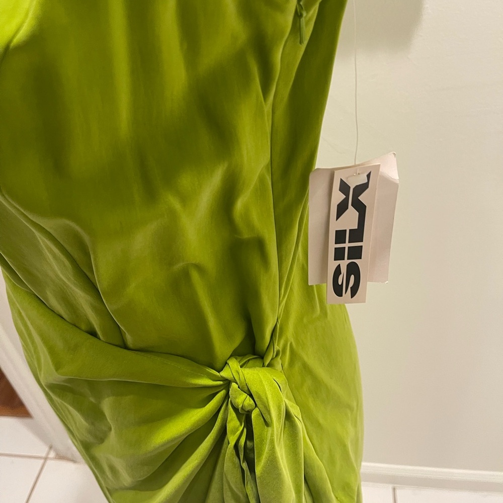 Silx by August Silk Olive Green Draped Tie-Waist Midi Dress - Picture 3 of 11
